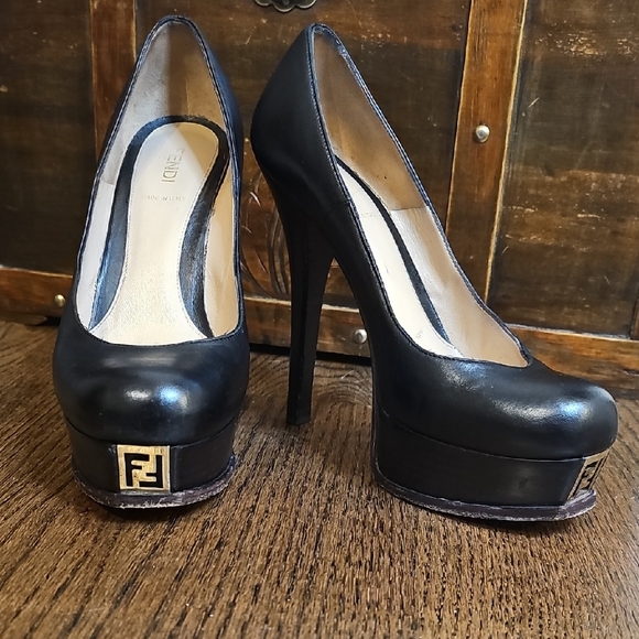 Fendi Shoes - Fendi Black Platform Heels with Gold Accent